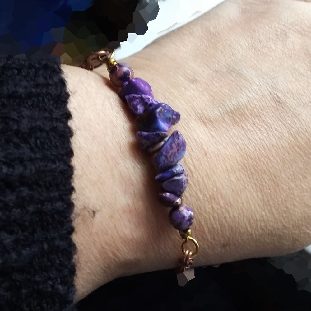 Boho! Purple Sea Sediment Jasper + Copper Bracelet - Picture 3 of 9